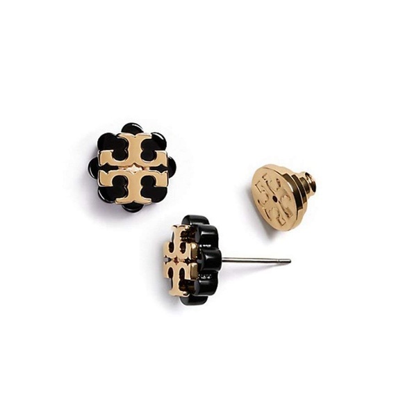 Tory Burch Black Resin Flower Logo Earrings - Picture 3 of 3